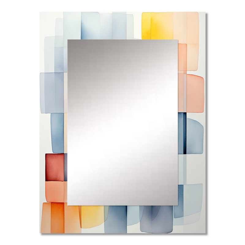 Multicolor cubes patterns V - Blue Wall Mirror Decor, 32" x 24"