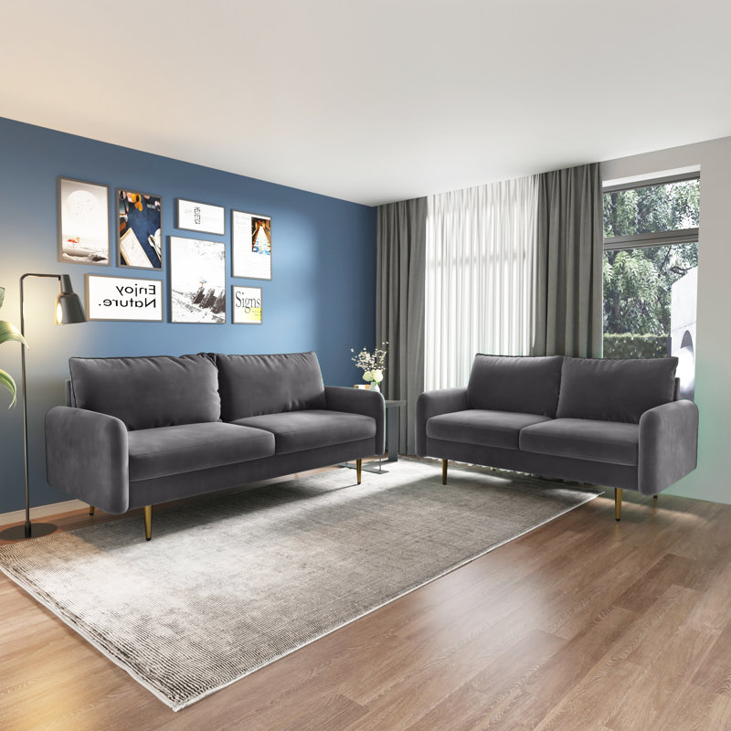 Canapé rembourré 70 po Siniard, Velours gris, H 33,07 po x l 71,65 po x P 36,69 po