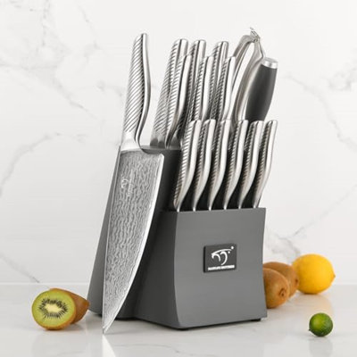 16-Piece Damascus Kitchen Knife Set, Gray Modern Knife Set