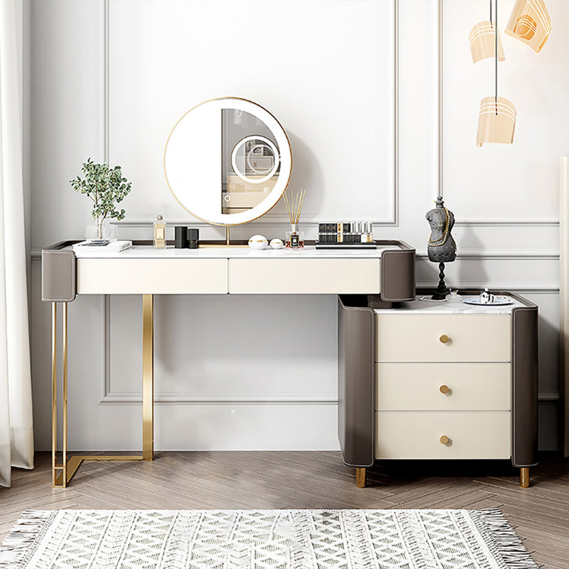 Coiffeuse de maquillage avec miroir lumineux, 5 tiroirs