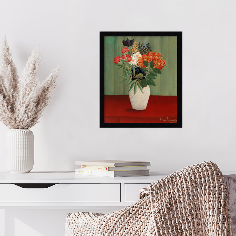 "Bouquet de fleurs" par Henri Rousseau, Noir, H 17 po x l 15 po