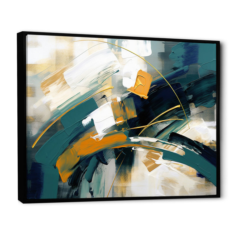 Jaune et vert dansant avec des couleurs I sur toile, H 34 po x l 44 po x P 1,5 po, Cadre flottant noir