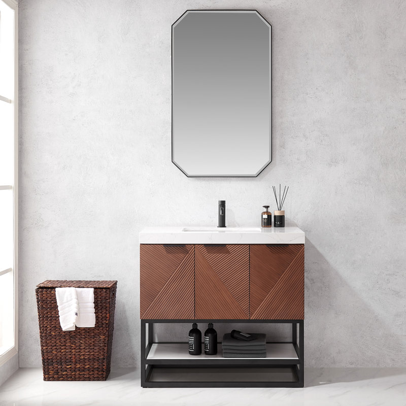 Mahon Single Pedestal Vanity, Noir mat, Noir mat