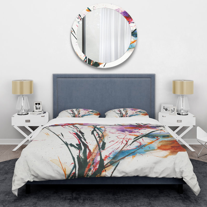 Fleurs abstraites mauves et bleues - Ensemble de housse de couette traditionnel - Microfibre de polyester