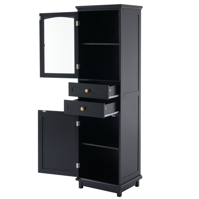 Armoire de rangement de 63 po de hauteur avec porte en verre, Noir