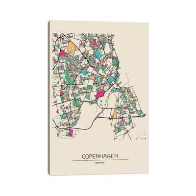 Copenhagen, Denmark Map by Ayse Deniz Akerman - Wrapped Canvas Print