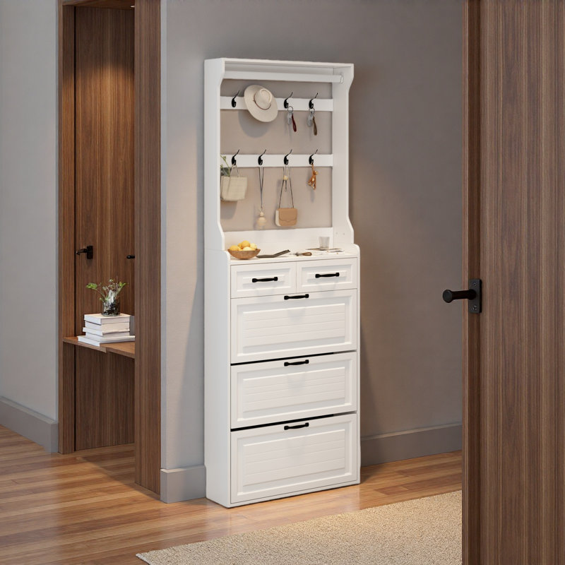 Shoe Cabinet With 3 Doors 2 Drawers With Hanger,Large Space For Storage