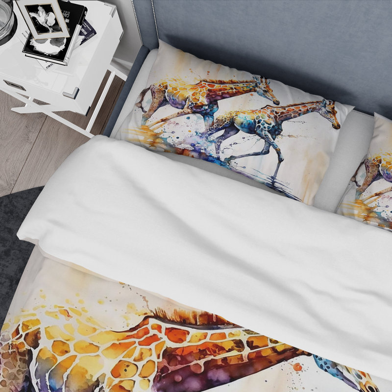 Ensemble de housse de couette Giraffes, Housse de couette pour grand lit et 2 taies décor