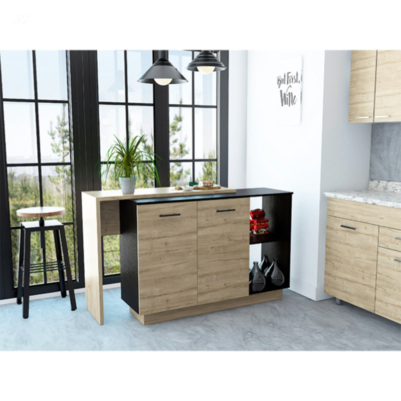 Îlot de cuisine à 2 tablettes et 1 tiroir Chesterfield, Noir