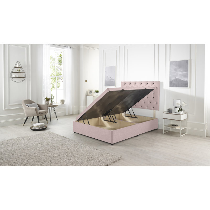Etheral Side Opening Ottoman Storage Bed with Upholstered Headboard Plush Velvet, Pink Plush Velvet, Single (3')