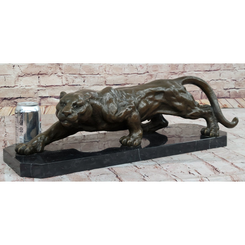 Stalking Panther Cougar Lioness Bronze Sculpture Statue Figure Art on Marble Base