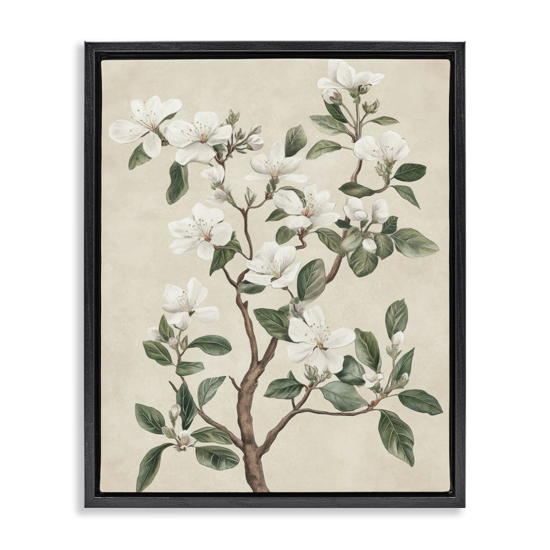 Cadre flottant blanc avec motif floral blanc, design Petal Prints Design, Cadre flottant noir de jais, H 21 po x l 17 po