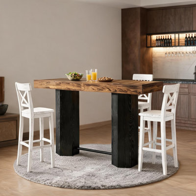 Table de bar rectangulaire 71 pouces avec plateau brun rustique et base en acier noir élégant, 6 places