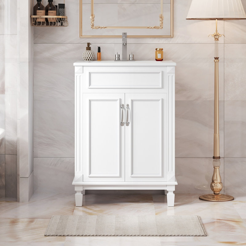 Meuble-lavabo 24 po avec lavabo supérieur, Blanc / argenté