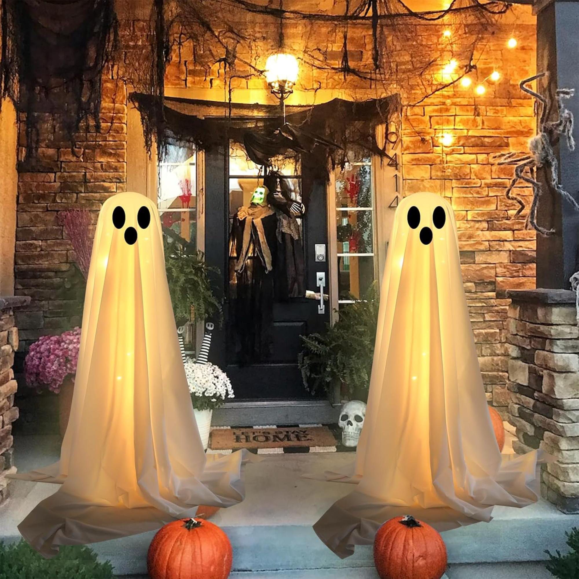 Halloween Decorations Outdoor Indoor-2 Packs Light Up Ghost-Lighted Spooky Ghost Decor With LED String Lights For Home Outside Porch Garden Yard Lawn Party Decorations