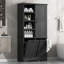 Armoire de rangement pour salle de bain avec portes et tiroirs, panier à linge inclinable, plusieurs espaces de rangement, style autoportant, tablette ouverte, tablette réglable, noir-847736805