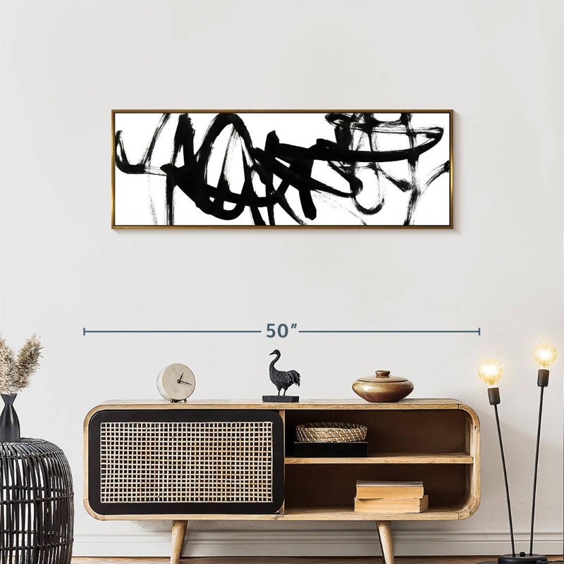 Blanc à noir Higley V, 43 po x 15 po, Floating Frame Gold
