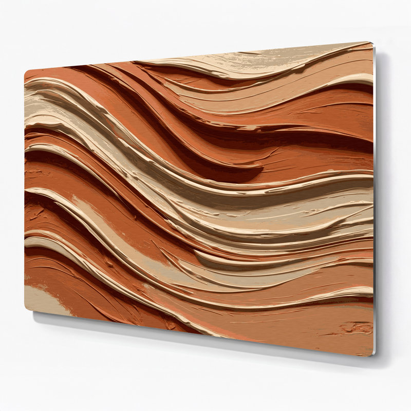 Art mural horizontal rayé en terre cuite brun et métal brun, H 24 po x l 36 po
