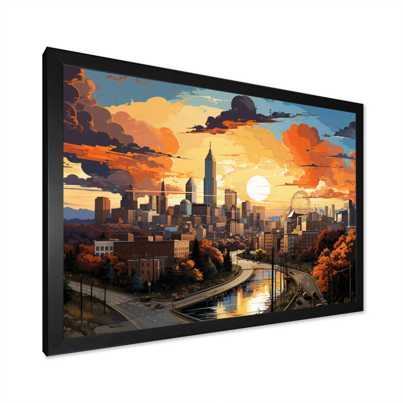 Atlanta Popart Landscape III - impression, Cadre photo noir, H 16 po x l 32 po x P 1 po