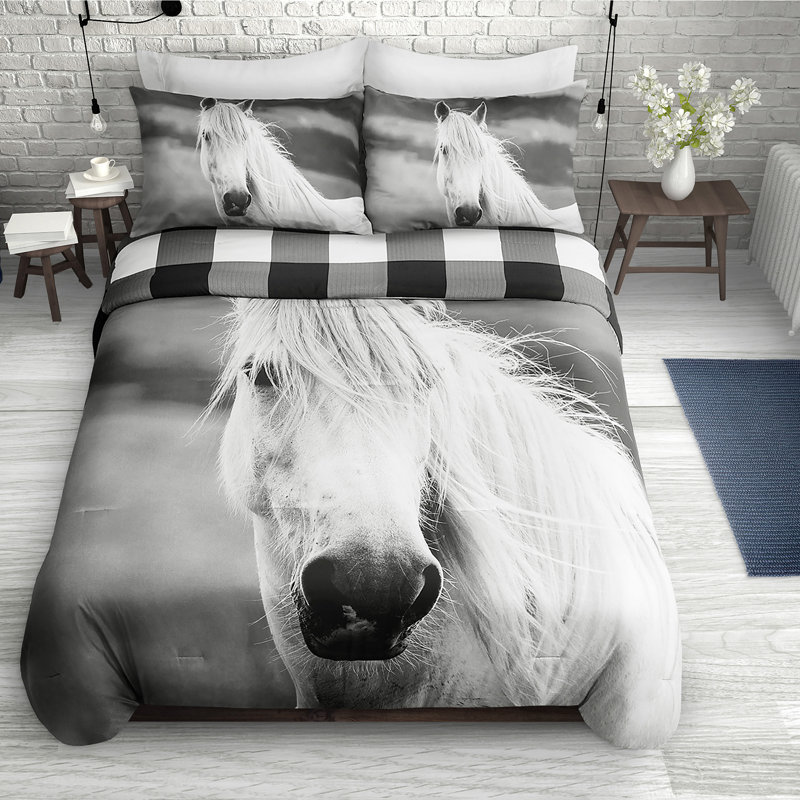  Ensemble d'édredon réversible cheval, Édredon + 2 taies décoratives pour très grand l