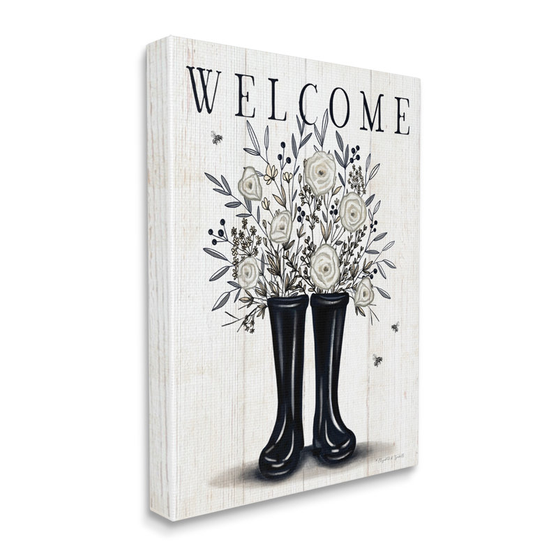 Welcome, roses blanches, jardinage, H 20 po x l 16 po x P 1,5 po, Toile