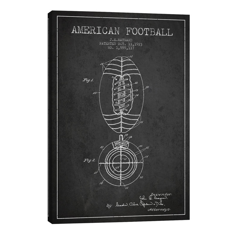 Football Charcoal Patent Blueprint by Aged Pixel - Wrapped Canvas Print, 66.04 cm H x 45.72 cm W x 1.91 cm D