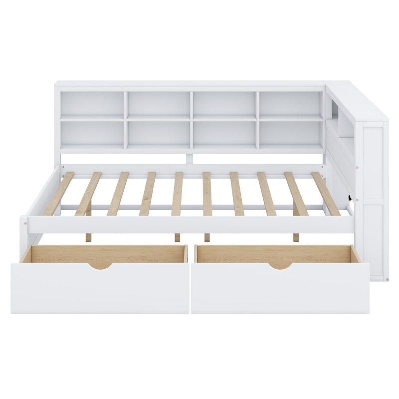 Wooden Daybed With Drawers,Storage Shelf And USB Charging Ports, White, Full / Double