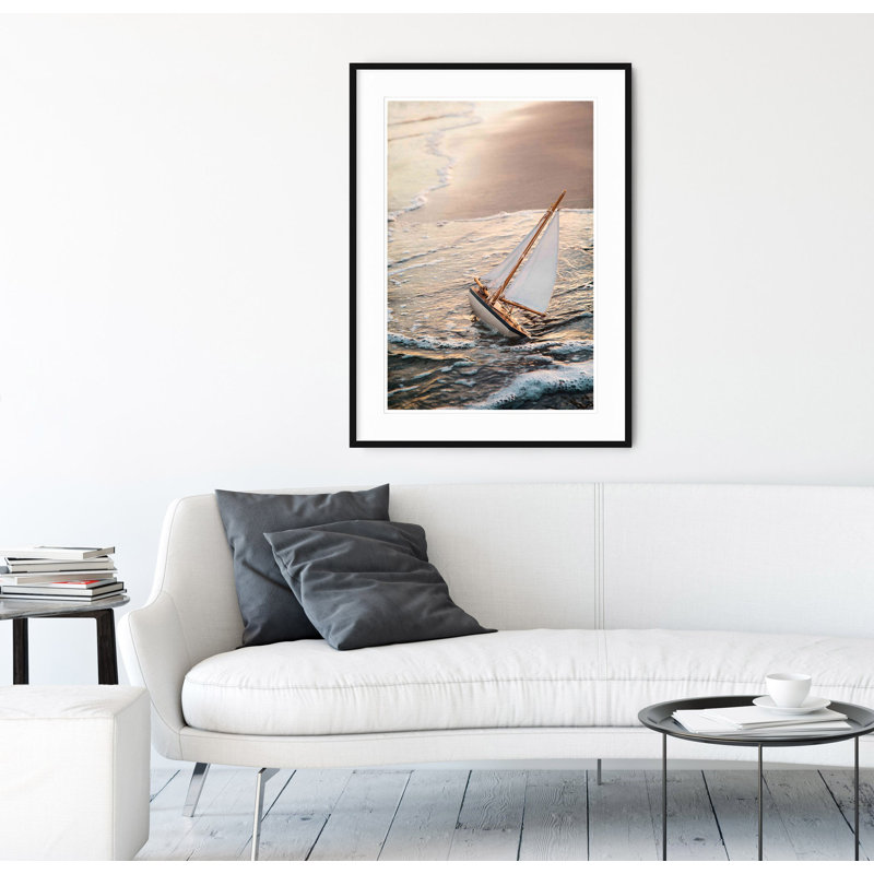 Vintage Sailboat - Picture Frame Photograph on Paper, 40" H x 28.5" W, Black Framed