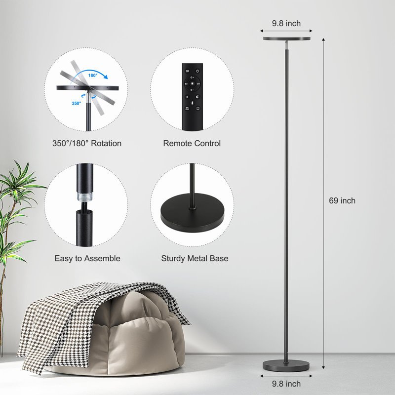 32W Super Bright LED Floor Lamp with Remote Control, Black