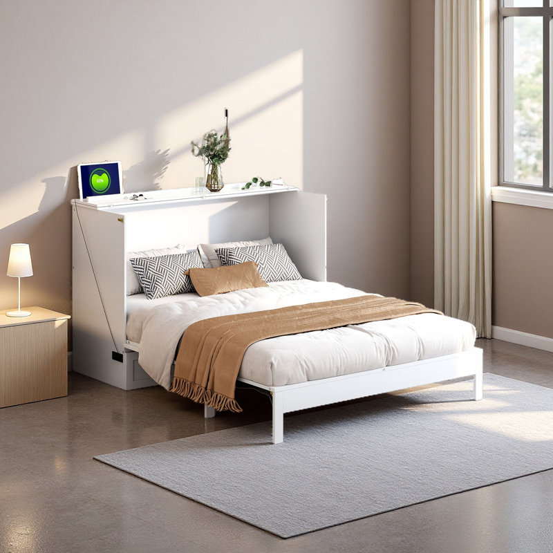Lit escamotable avec grands tiroirs Murphy, Lit double , Blanc