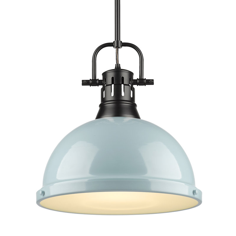 Luminaire suspendu dôme en acier à intensité variable 1 lumière Calico, Écume de mer, écume de mer, Noir mat