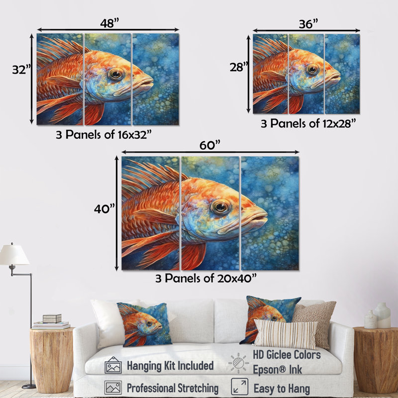 Underwater Fish Fantasy II - Ensemble de décorations murales poisson, H 28 po x l 36 po