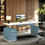 Bureau réglable en hauteur haut de gamme en cuir bleu et blanc 78,74 po Italian Light Luxury-129211687