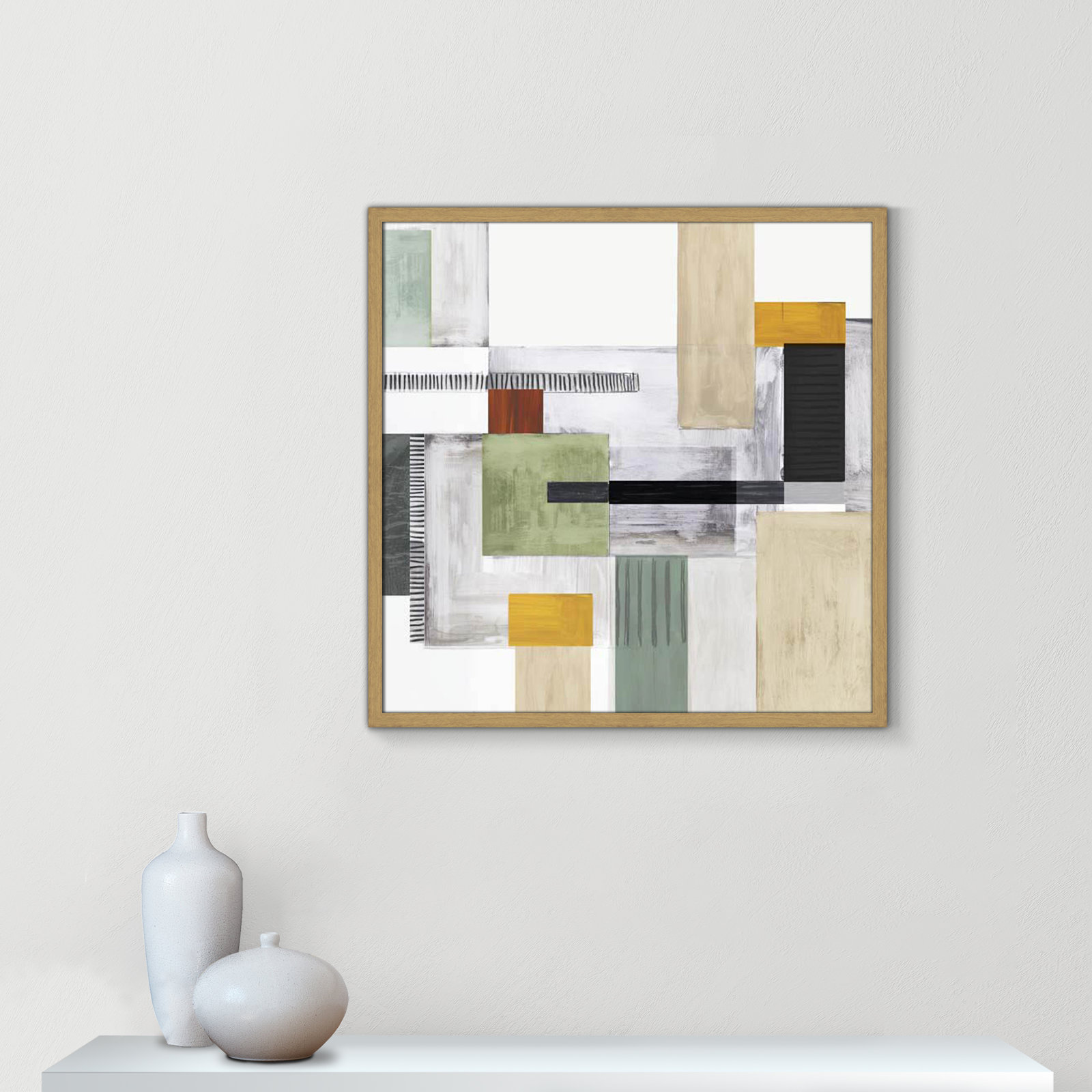 Playful Blocks Print, 27.5" H x 27.5" W x 0.75" D, Natural Slim Framed