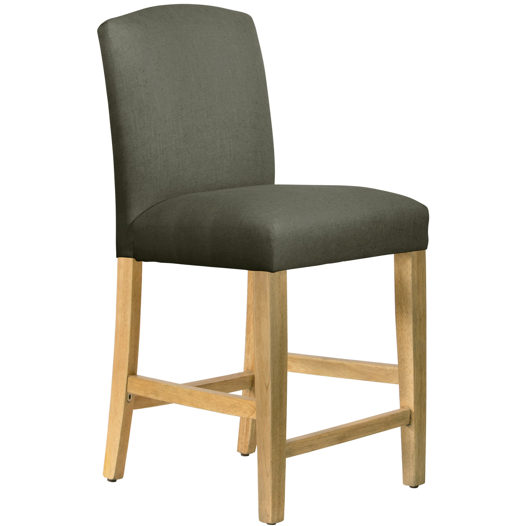 April Upholstered Stool, Counter Stool (26" Seat Height), Classic Slate Linen, Natural Wood