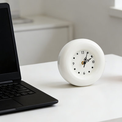 Table Clock Metal Battery Operated Silent Modern Minimalist Round Decor for Living Room Bedroom Shelf