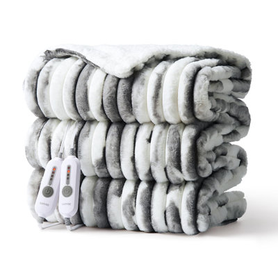 Couverture électrique chauffante, douillette couverture en fausse fourrure de lapin avec 4 niveaux de chauffage et 4 heures d'arrêt automatique, protection contre la surchauffe, lavable à la machine, certification ETL et FCC
