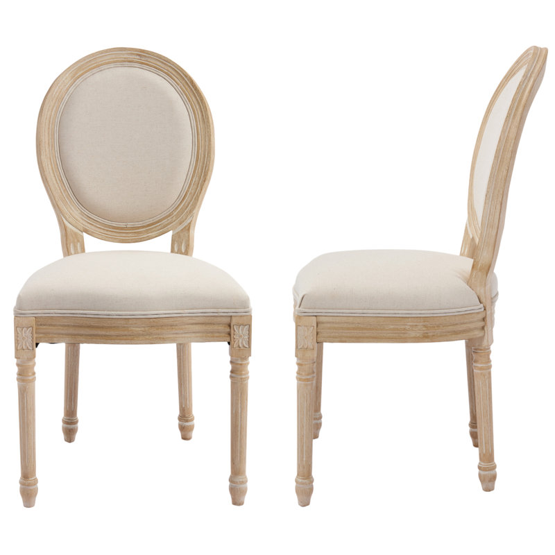 Amando High-End Beige French Country Dining Chairs, Upholstered Chairs With Round Back, Wire Drawing And Carving Techniques