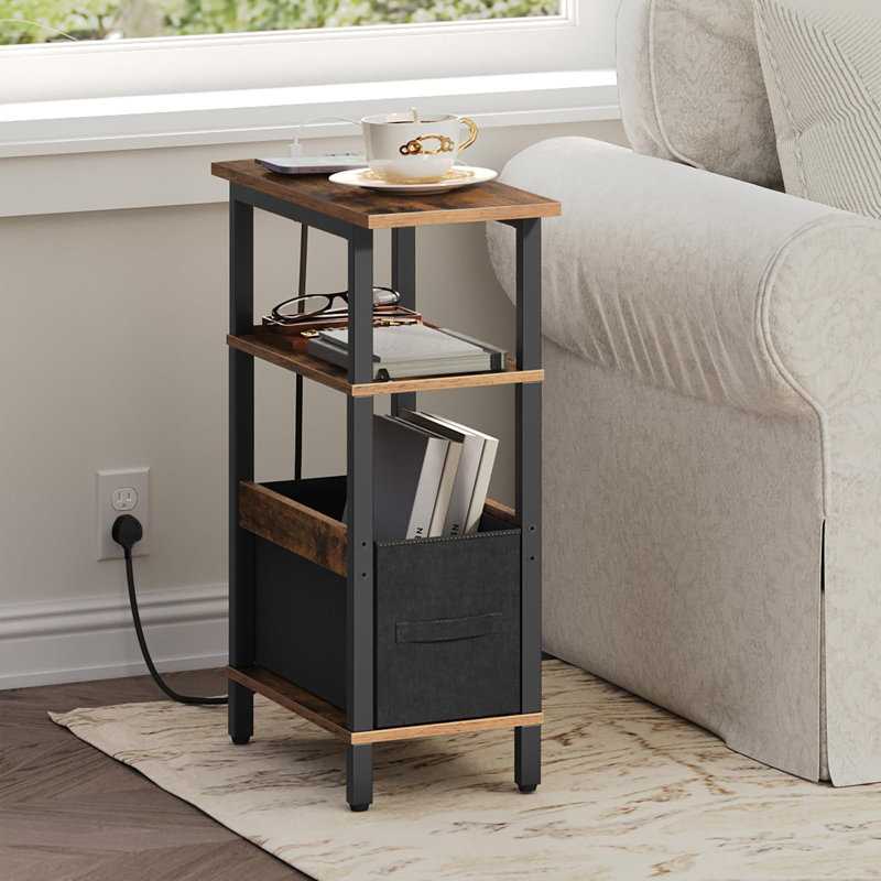 Side Table with Storage, Black, Rustic Brown