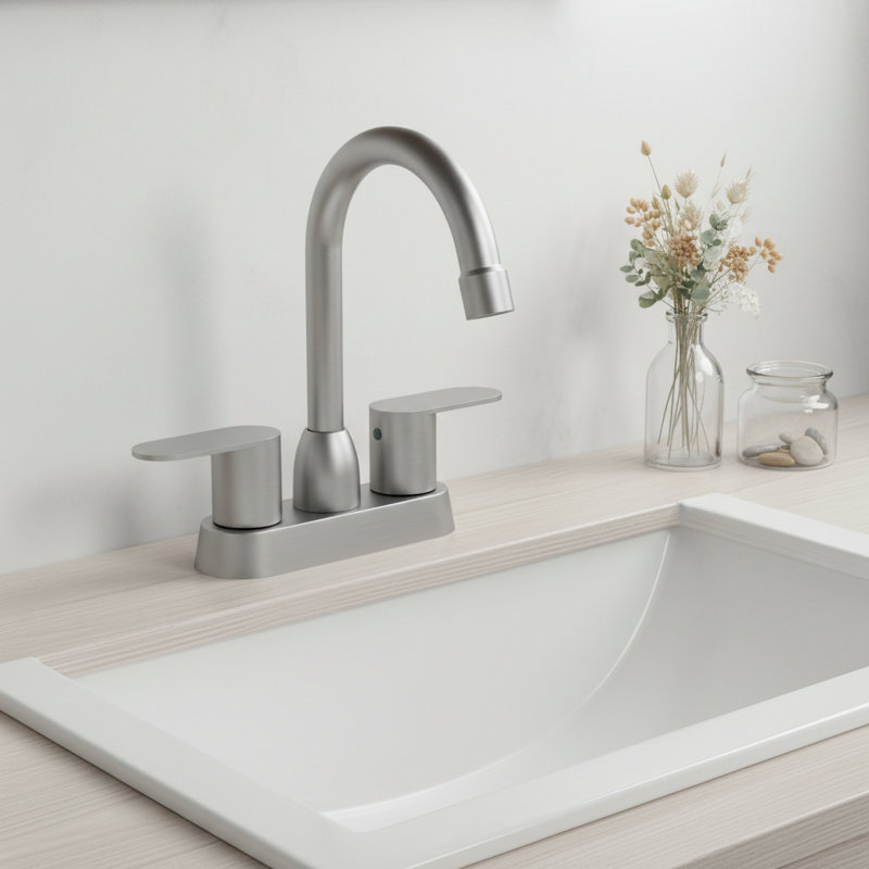 Double Handle High-Arc Centerset Bathroom Faucet(Set of 2), Brushed Nickel