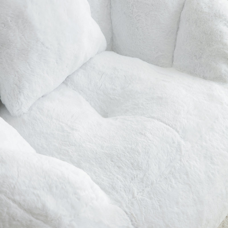Fauteuil à billes géant avec repose-pieds, très grand canapé en fausse fourrure pour plus de confort, Fausse fourrure blanche