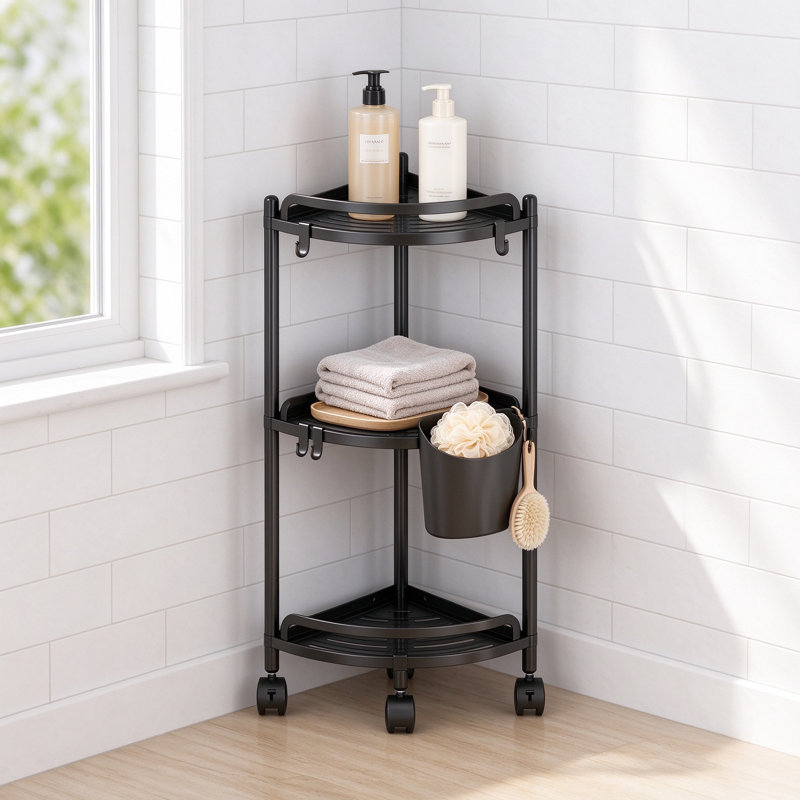 Rangement en coin pour tablettes de salle de bain sur pieds