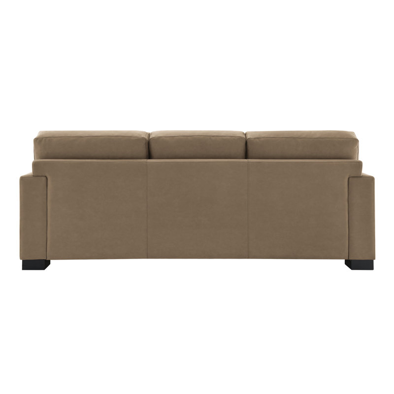 Suède brun, siège à ressorts ensachés, fabrication en bois, assise de 74 po de largeur, paquet de 39,8 po, plancher de 4 po, 3 canapés bruns, structure, coussins décoratifs, hauteur de 20 po