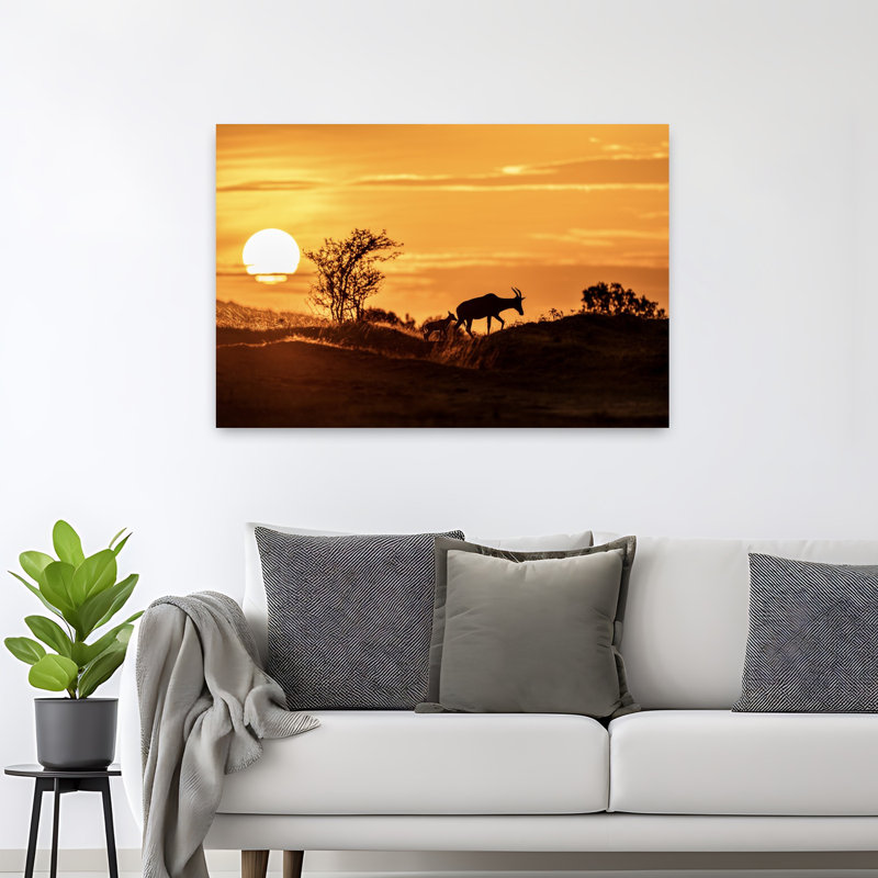 Golden Antelope Sunset, art dramatique paisible, paysage animal tranquille, 32" H x 48" W