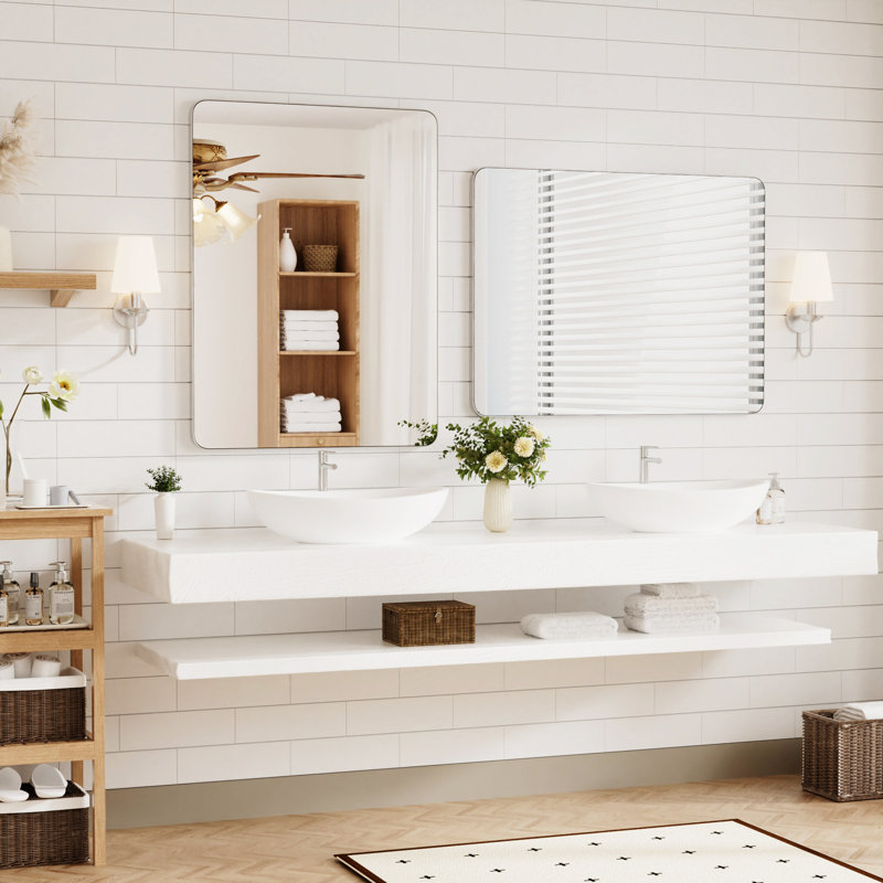 Bathroom Mirror with Tempered Glass and Aluminum Alloy Frame, French Cleat Mounted Rectangle Vanity Wall Mirror for Over Sink, Hangs Horizontally or Vertically.