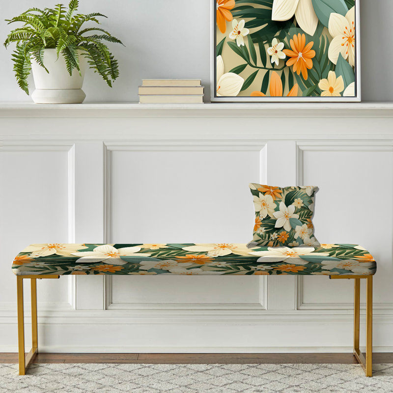 Mangu Bloom - motif tropical II - banc rembourré tropical doré