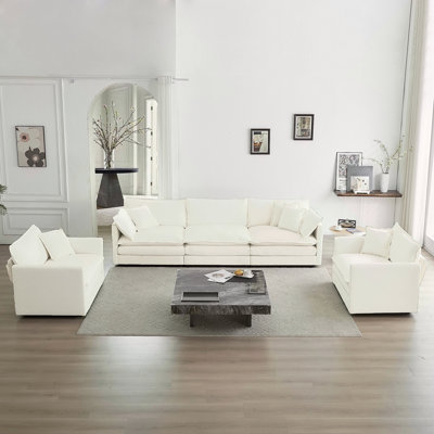 Sofa Set Of 3, 1+1+3 Seats Living Room Sofa Set, Accent Chair, Loveseat, And Three-Seat Sofa Modern Style Round Arms 3 Piece Sofa Set