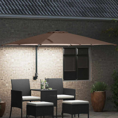 Garden Parasol with LED Strip Lights Manual Polyester and Steel Solar