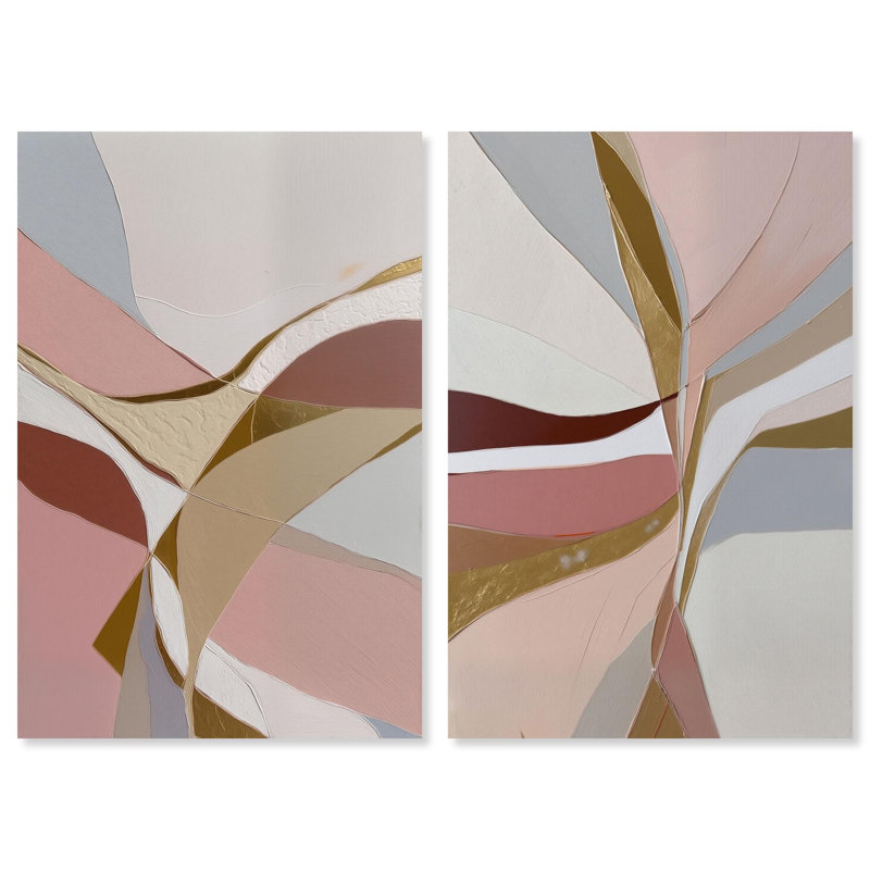 Gold Split Duo Canvas Print Abstract Boho Art Set by Art Remedy, Black Frame, 10 x 15, H 45 po x l 30 po