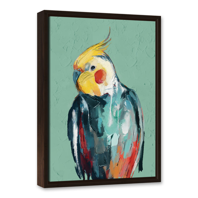 Cockatiel coloré - Peinture sur toile, H 25,75 po x l 17,75 po x P 1,75 po, Toile brune avec cadre flottant